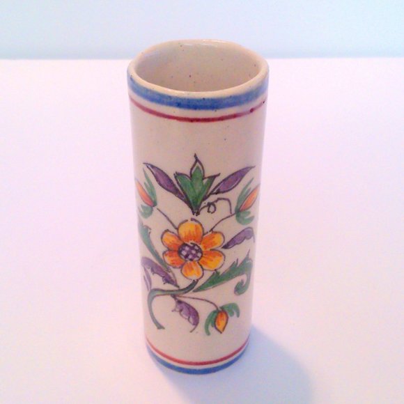 Hand Painted Floral Design Portugese Pottery Bud Vase Portugal - Picture 2 of 3